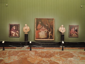 In der Mitte: Tizians "Papst Paul III. und seine Neffen Alessandro und Ottavio Farnese" von 1546